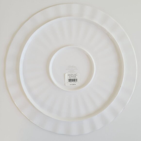 Vintage Gorham Grand Manor Gold Cake Plate Porcelain Serving Scalloped Edges - Picture 7 of 10